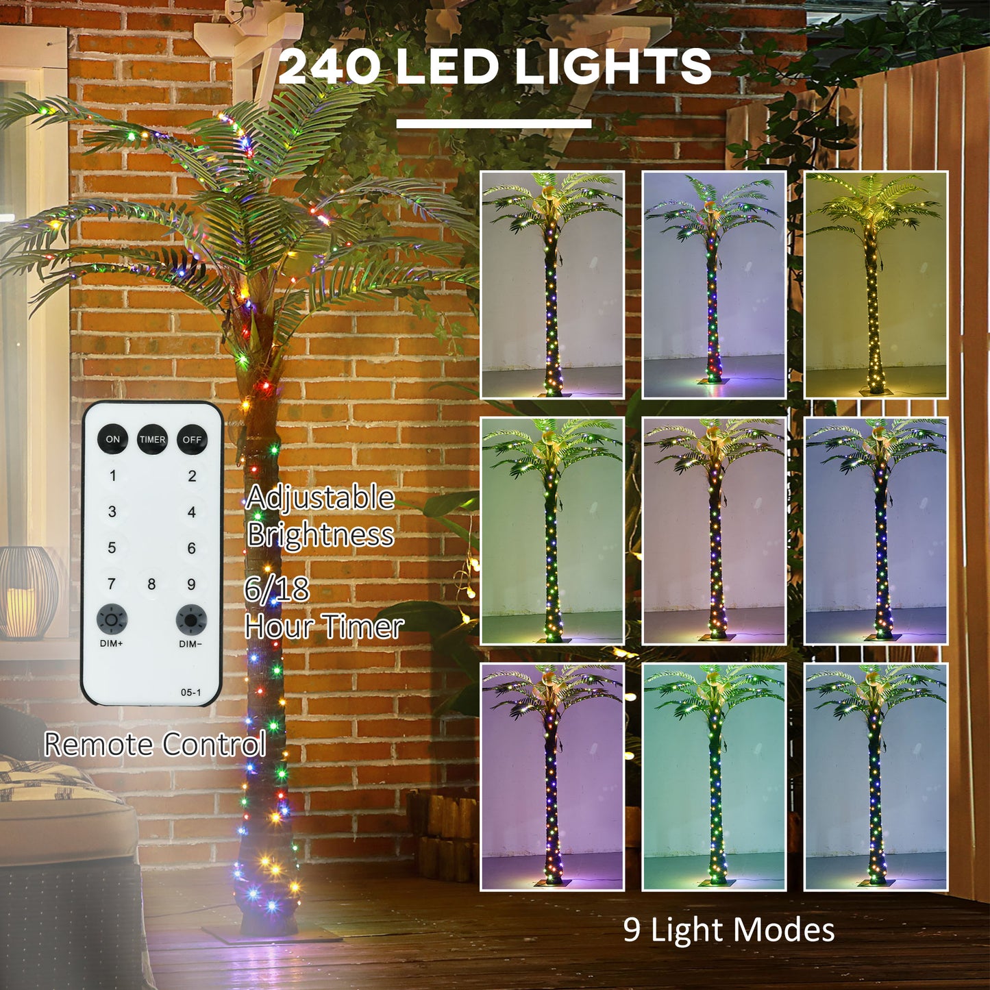 6FT Artificial Light Up Palm Tree Lighted Tropical Fake Tree with Remote 240 Lights 3 Coconuts for Outdoor Indoor Green Artificial Tree Light   at Gallery Canada