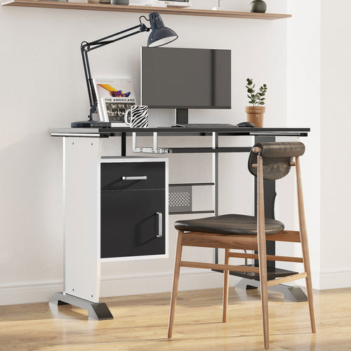 Computer Desk Table Home Office Furniture with Keyboard Tray and CPU Stand, Black and White