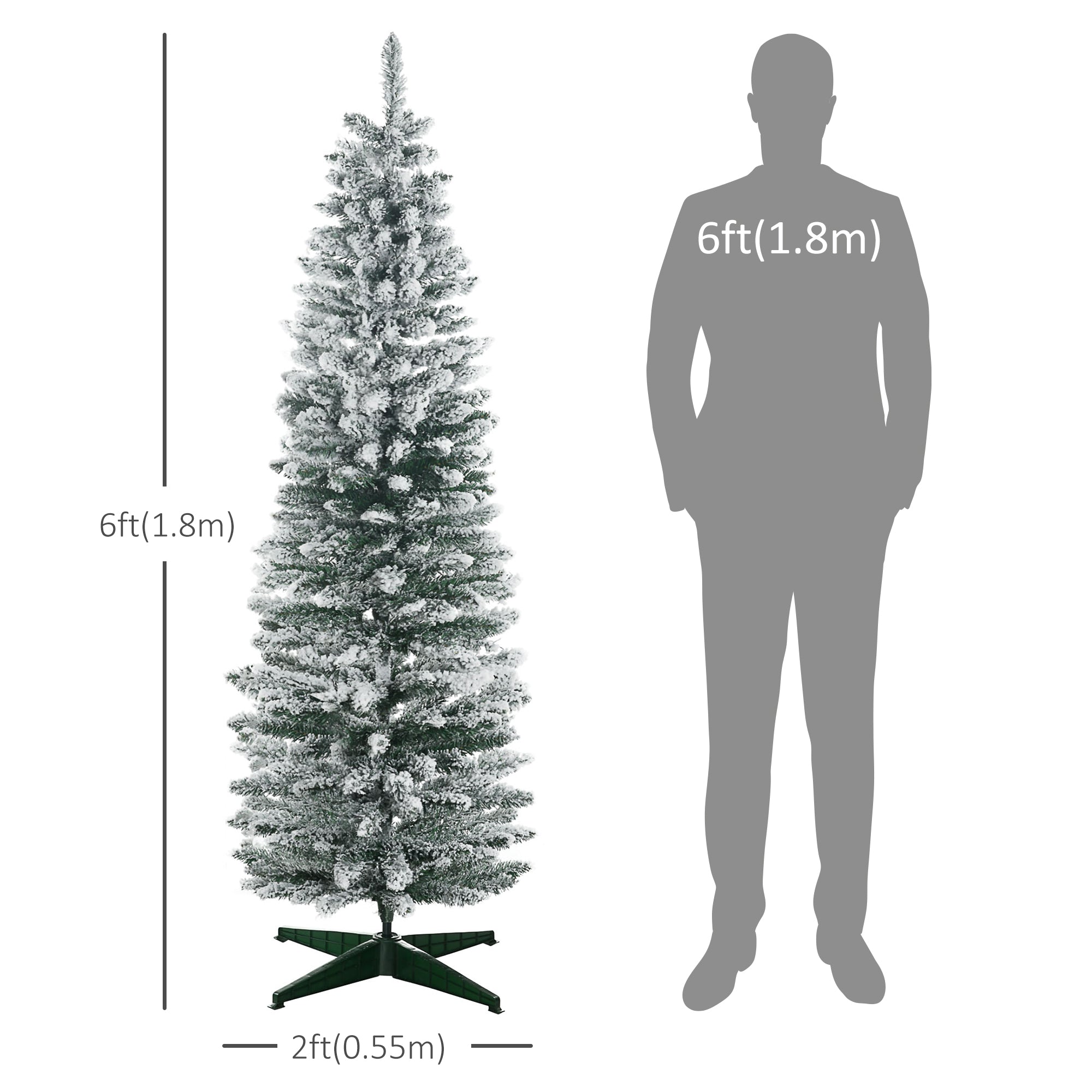 6ft Tall Pencil Artificial Christmas Tree, Holiday Décor with Snow Flocked Branches, Green Artificial Christmas Trees   at Gallery Canada