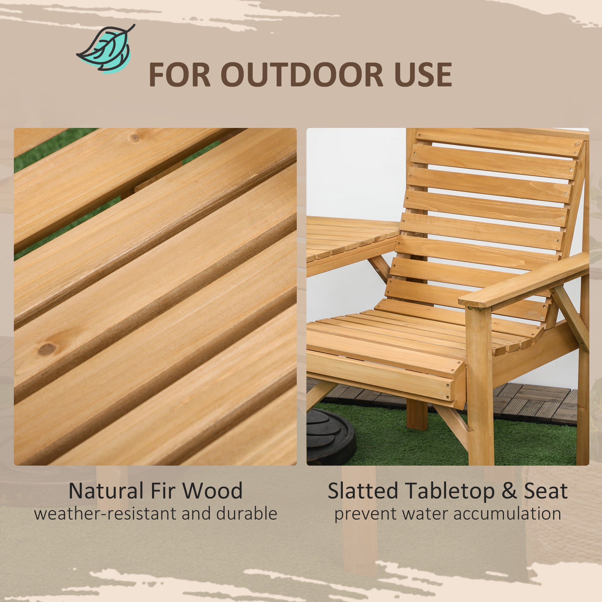 3Pcs Outdoor Bench Set for Backyard, Balcony, Light Brown Outdoor Benches   at Gallery Canada