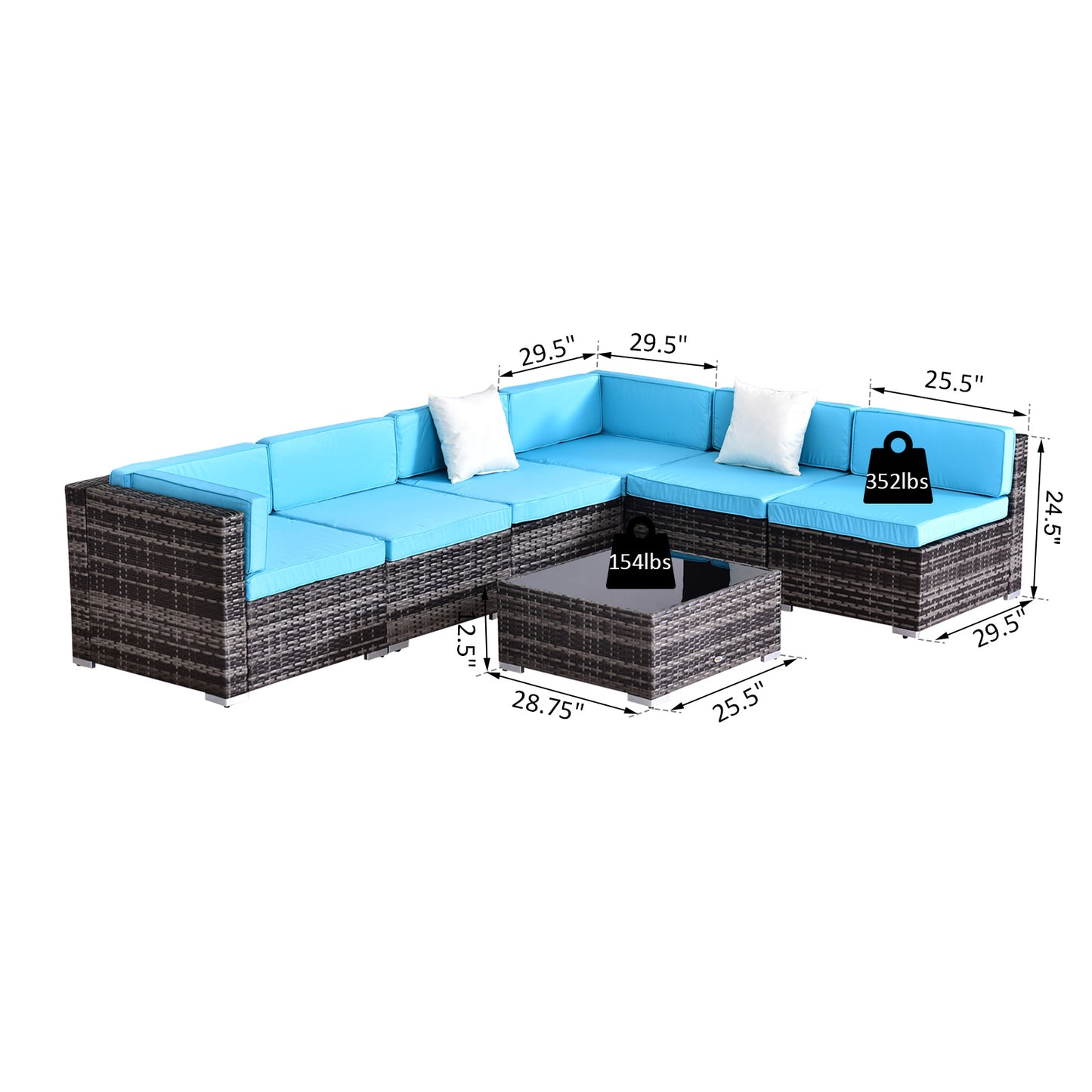 7 Pieces Outdoor Rattan Furniture Set, Patio Wicker Sectional Conversation Sofa Set w/ Cushions &; Coffee Table Patio Furniture Sets   at Gallery Canada