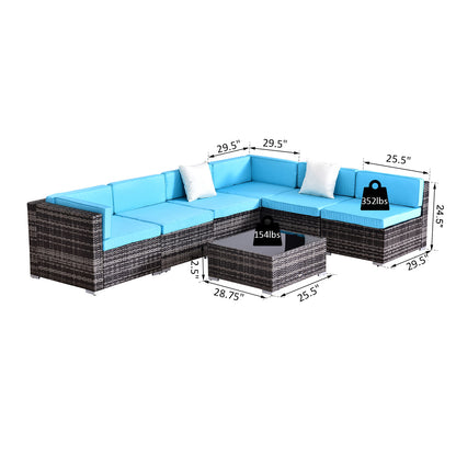 7 Pieces Outdoor Rattan Furniture Set, Patio Wicker Sectional Conversation Sofa Set w/ Cushions &; Coffee Table Patio Furniture Sets   at Gallery Canada