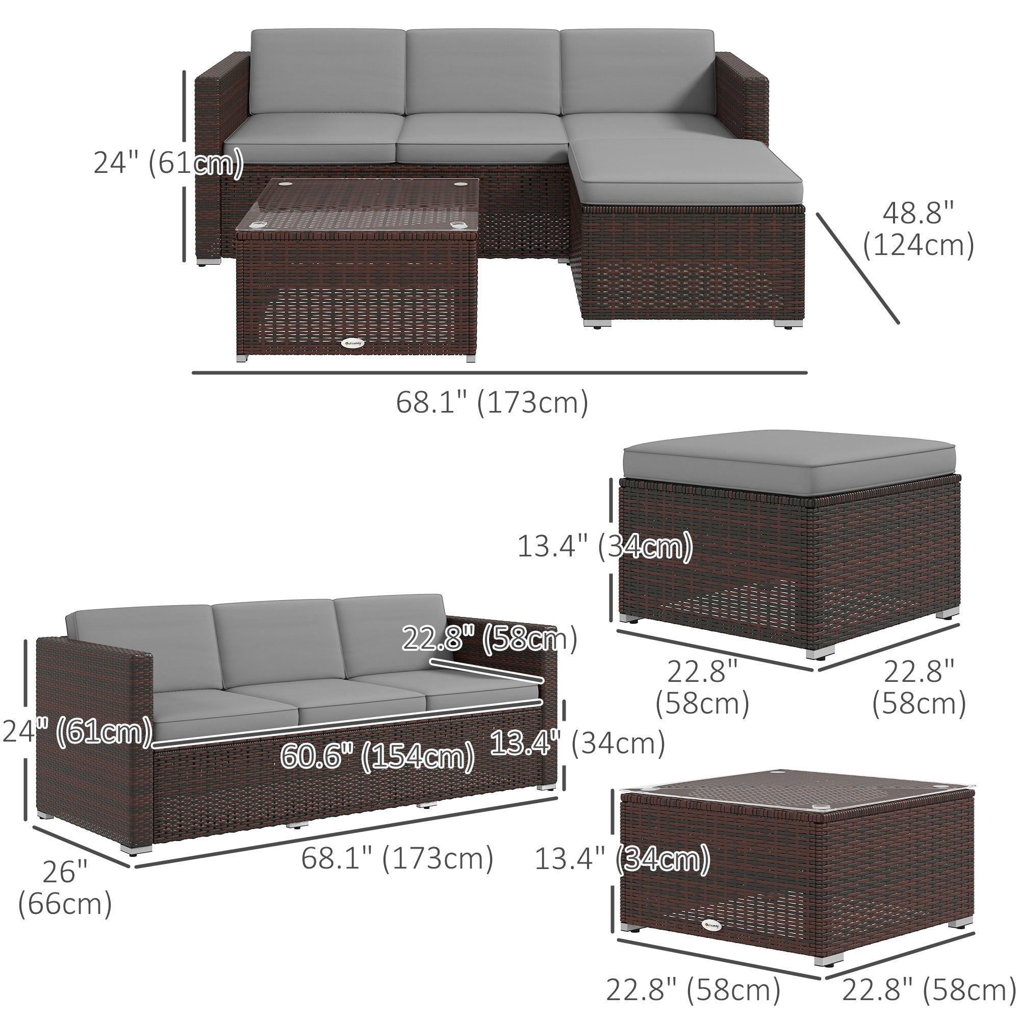 Patio Furniture w/ Soft Cushions, Corner Sofa Sets, Grey Patio Furniture Sets   at Gallery Canada