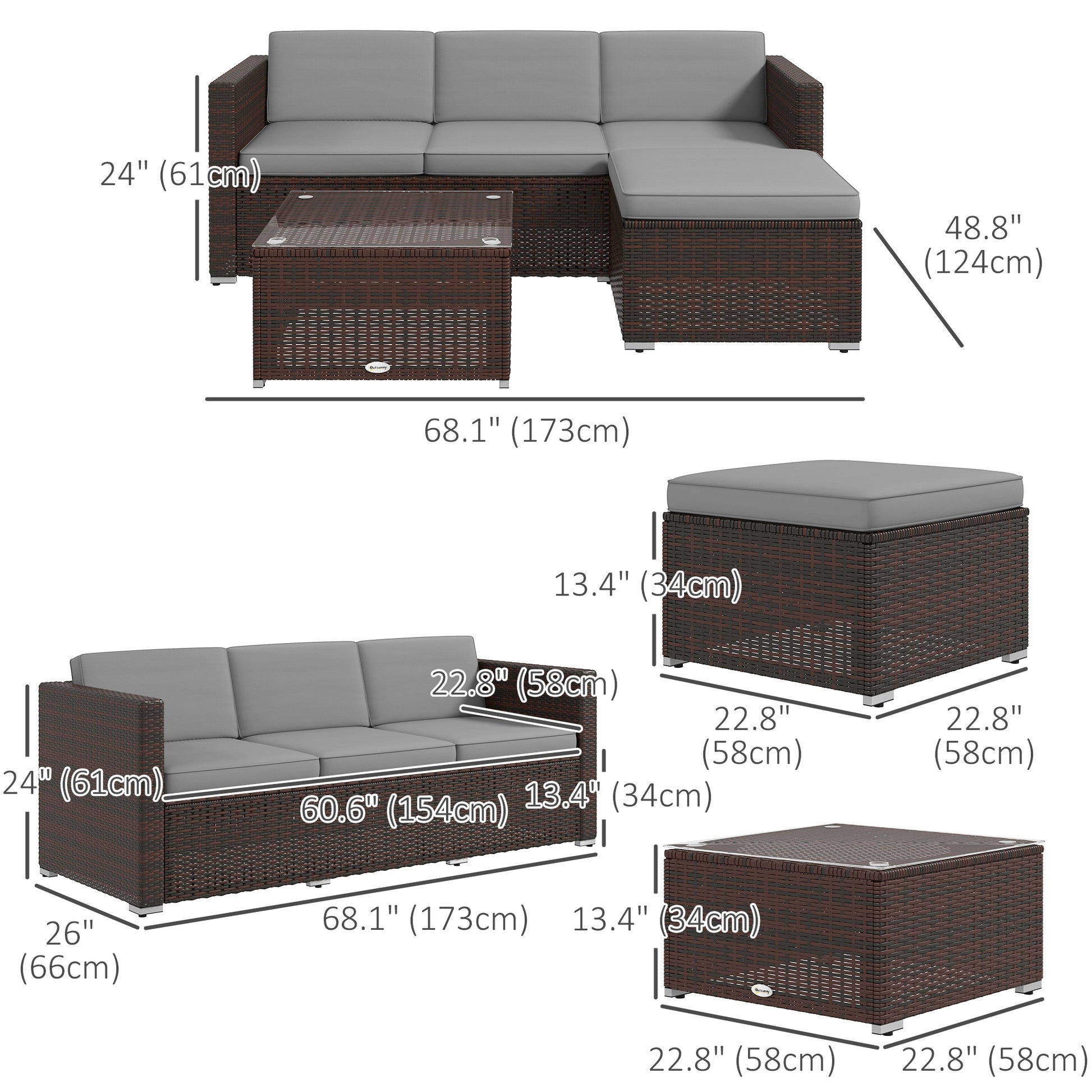 Patio Furniture w/ Soft Cushions, Corner Sofa Sets, Grey Patio Furniture Sets   at Gallery Canada