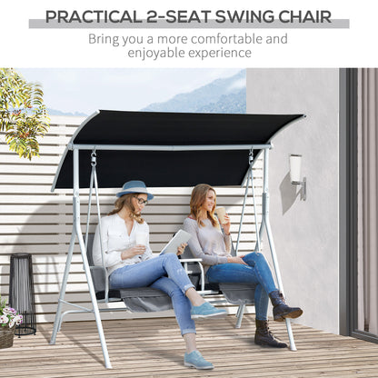 Double Outdoor Swing Chair 2 Person Covered Swing Porch Swing w/ Pivot Table and Storage Console, Black - Gallery Canada