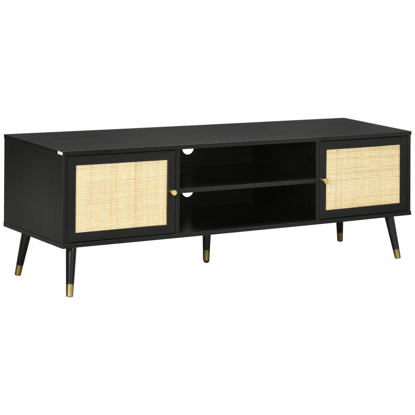 TV Stand with Storage, Rustic TV Console Table for TVs up to 55 Inches, Entertainment Centre with Shelves and Rattan Doors for Living Room TV Stands Multi Colour  at Gallery Canada