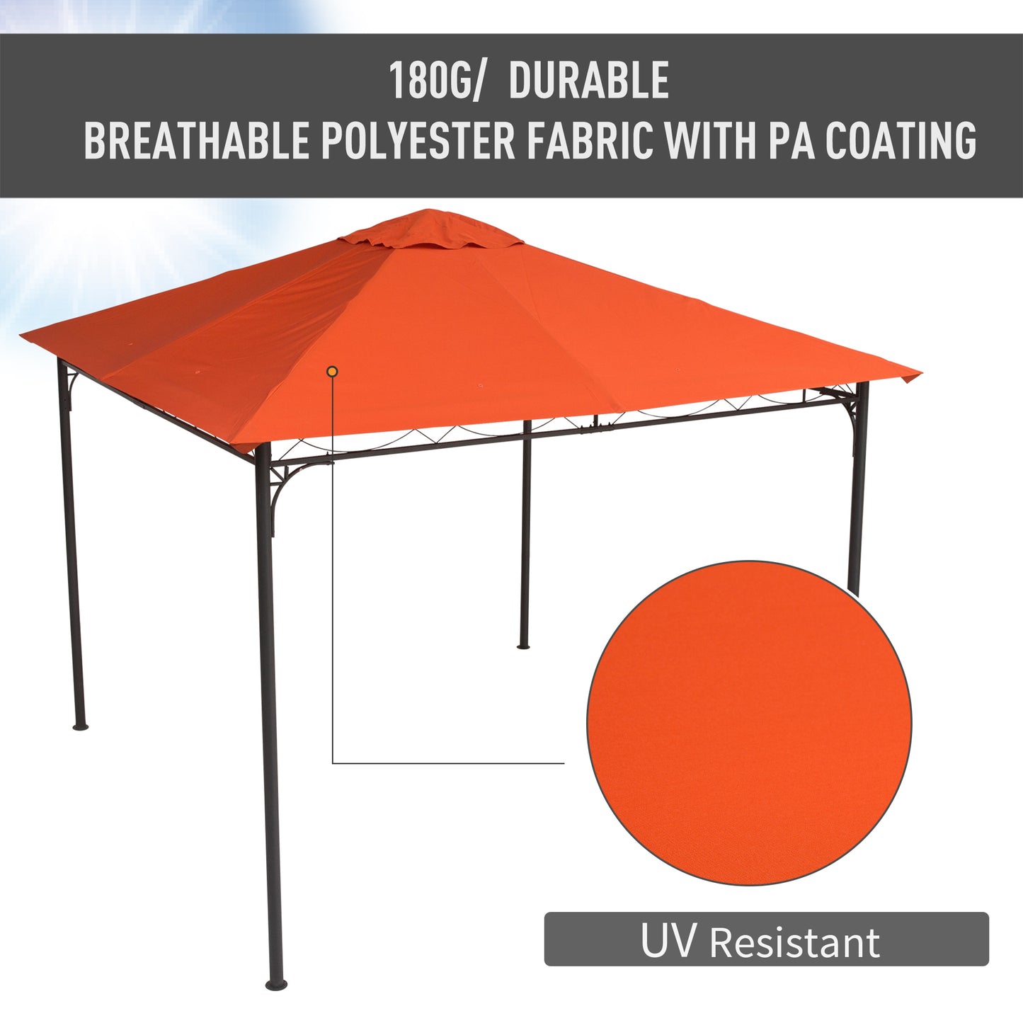 9.8' x 9.7' Square Gazebo Canopy Replacement UV Protected Top Cover Sun Shade Orange Gazebo Canopy Replacement   at Gallery Canada