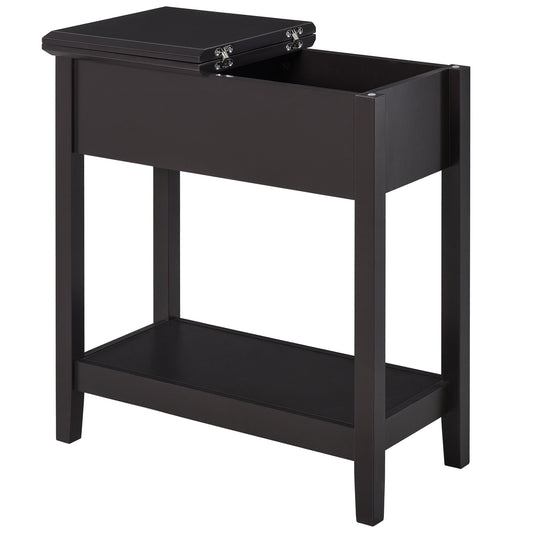 End Side Table in Flip Top Design with Cabinet and Bottom Shelf, Storage Furniture Decoration for Bedroom Living Room Office, Dark Coffee - Gallery Canada