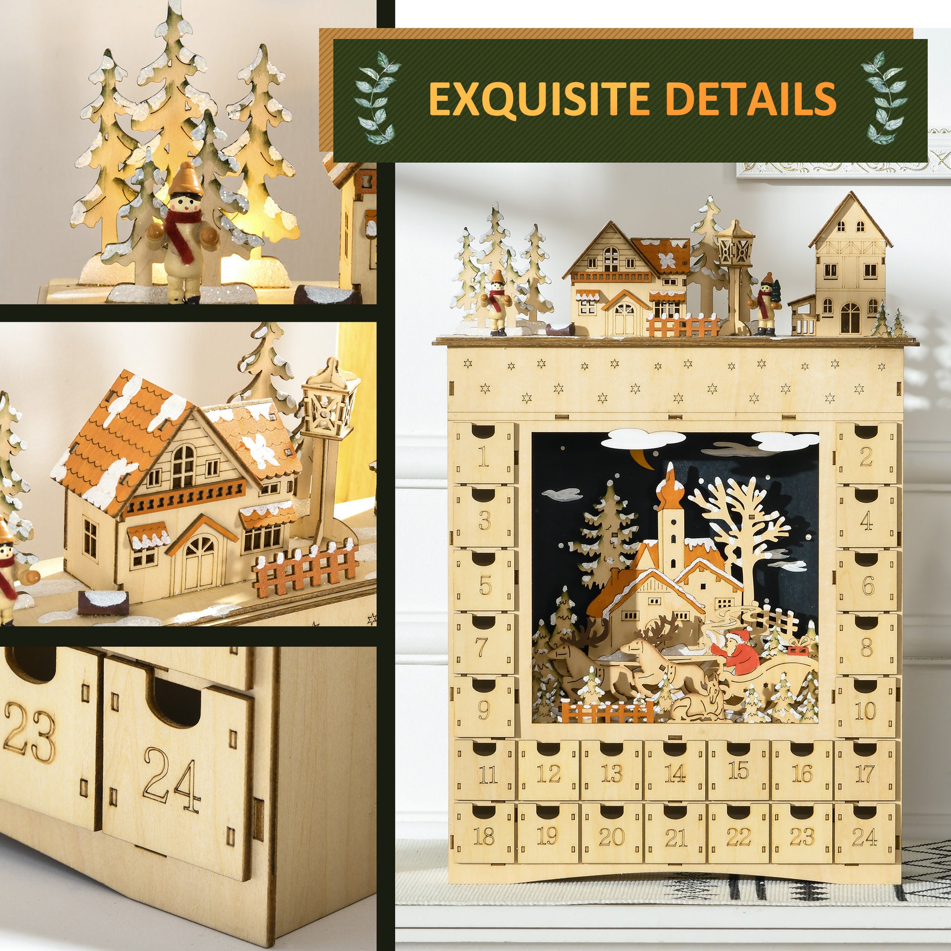 Christmas Advent Calendar, Wooden Countdown to Christmas Table Decoration with 24 Drawers, Lights, Battery Operated Christmas Advent Calendars   at Gallery Canada