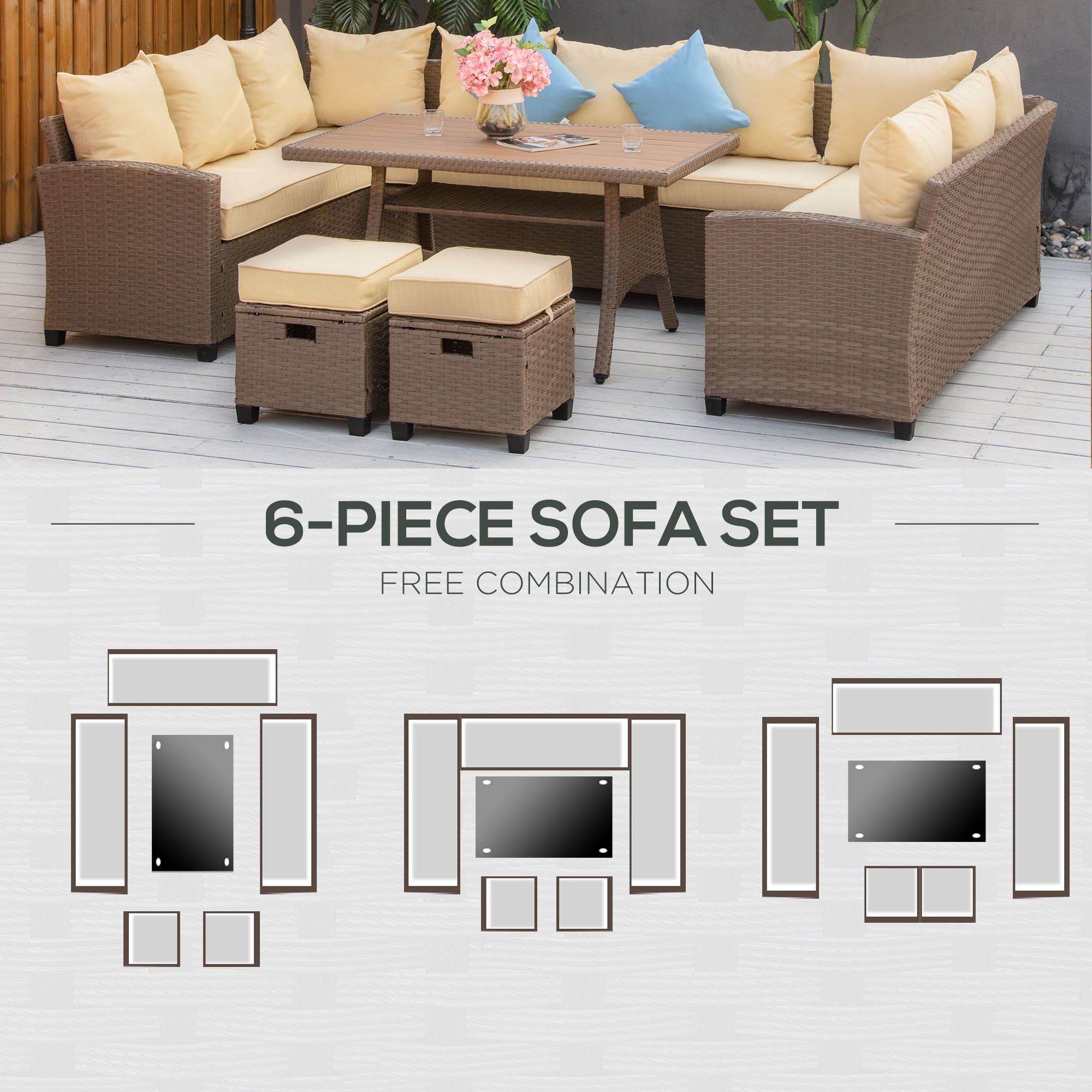 6-Piece Wicker Patio Furniture Set with Cushions & Coffee Table, Khaki Patio Furniture Sets   at Gallery Canada