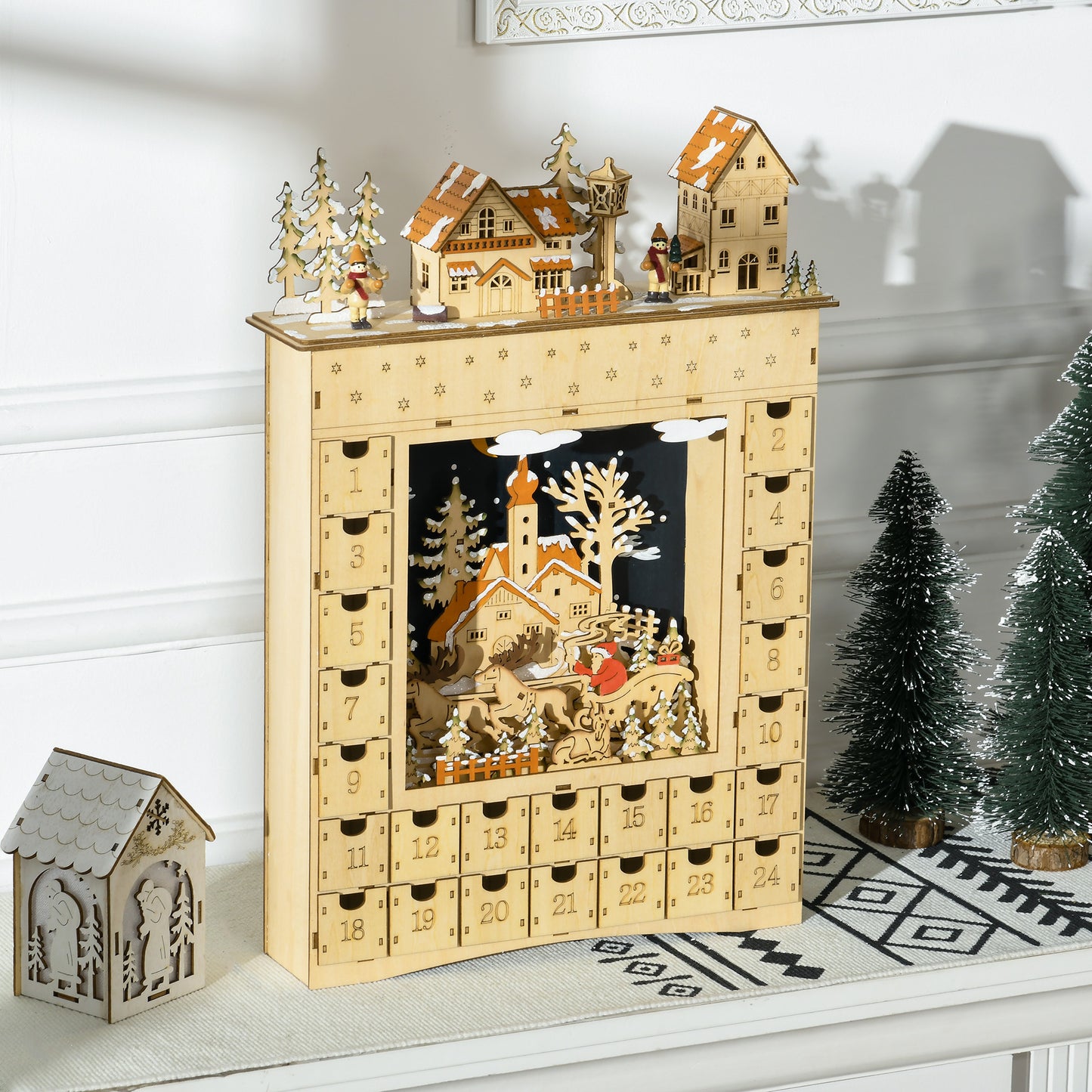 Christmas Advent Calendar, Wooden Countdown to Christmas Table Decoration with 24 Drawers, Lights, Battery Operated Christmas Advent Calendars   at Gallery Canada