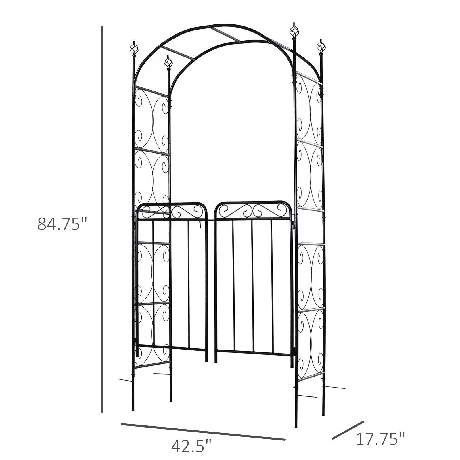 7' Metal Garden Arbor Arch with Scrollwork Doors for Ceremony, Weddings, Party, Backyard, Lawn Garden Arches   at Gallery Canada