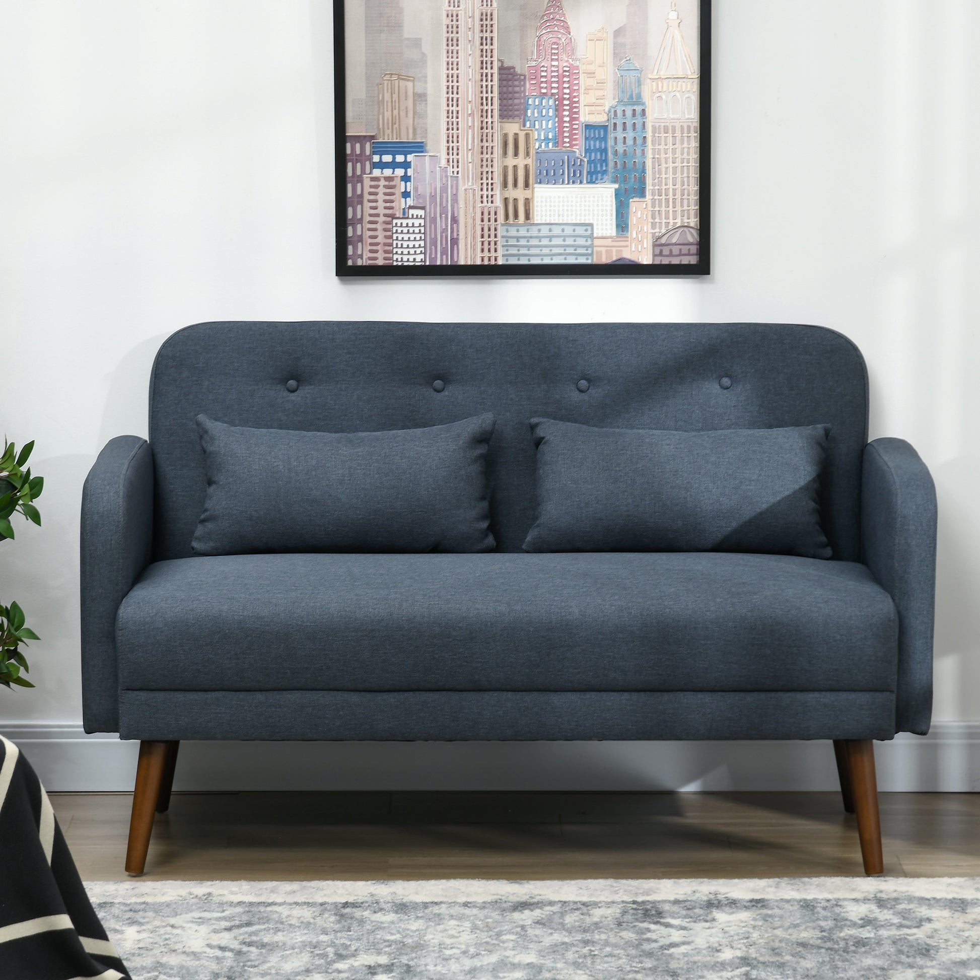 53" 2 Seat Sofa, Modern Love Seats Furniture, Upholstered 2 Seater Couch with Throw Cushions, Solid Wood Frame, Blue 2-Seater Sofas   at Gallery Canada