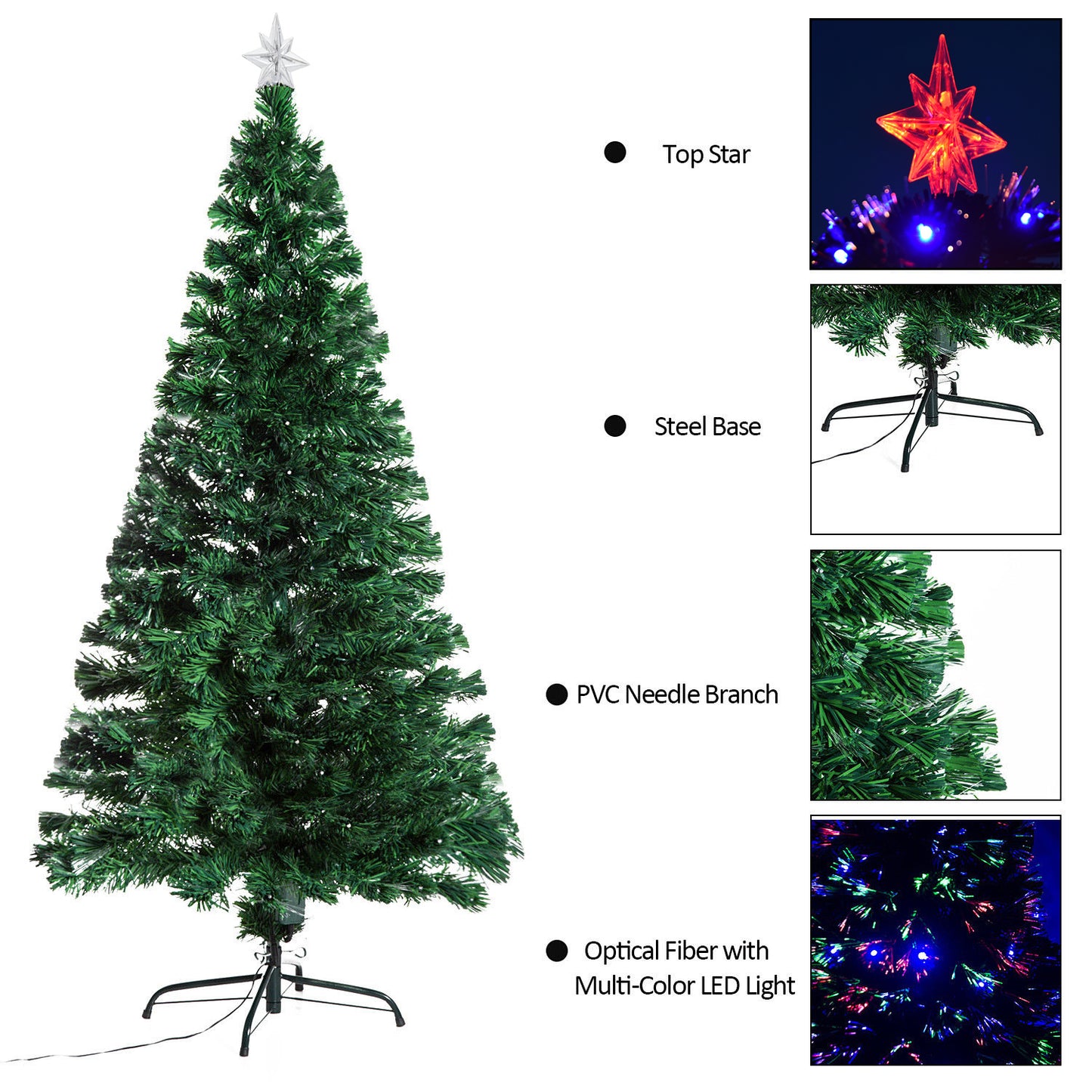 5FT Pre-lit LED Optical Fiber Christmas Tree Artificial Holiday Décor with Stand Green Pre Lit Christmas Trees   at Gallery Canada