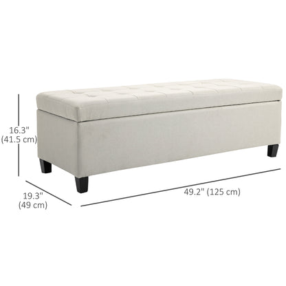 Large 50" Rectangular Storage Ottoman Bench, Tufted Upholstered Linen Fabric Wood Feet Entry Bench, Contemporary Home Decor Beige Storage Ottomans & Benches Beige  at Gallery Canada