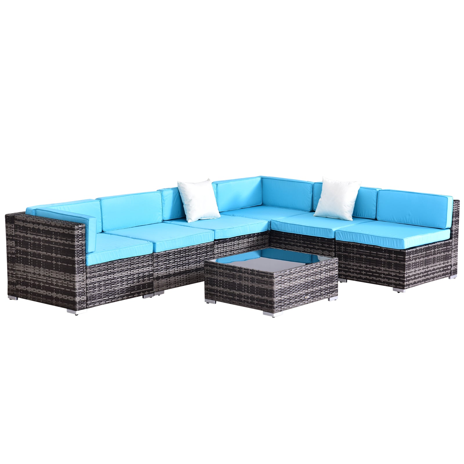 7 Pieces Outdoor Rattan Furniture Set, Patio Wicker Sectional Conversation Sofa Set w/ Cushions &; Coffee Table Patio Furniture Sets   at Gallery Canada