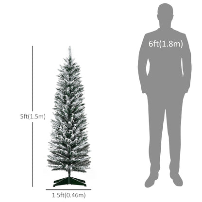 5ft Tall Pencil Artificial Christmas Tree, Holiday Décor with Snow Flocked Branches, Green Artificial Christmas Trees   at Gallery Canada