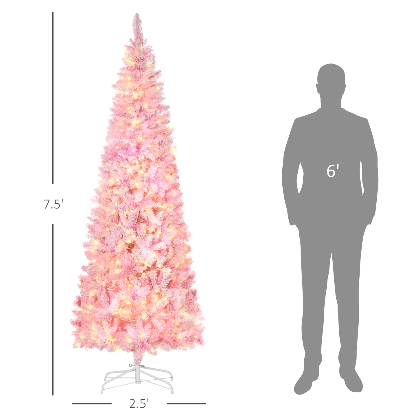 Prelit 7.5 Ft Snow Flocked Pencil Christmas Tree, 700 Branches, LED Lights, Pink Pre Lit Christmas Trees   at Gallery Canada