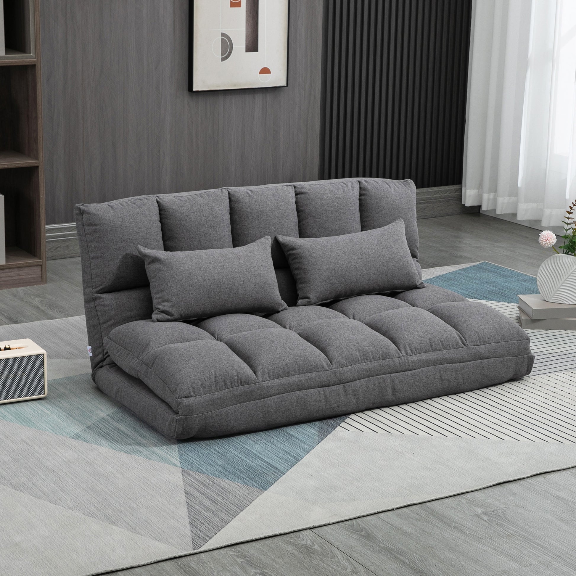 Adjustable 2-Seater Foldable Floor Sofa with 9-Position Backrest, Grey 2-Seater Sofas   at Gallery Canada