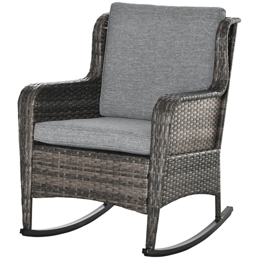 Outdoor Wicker Rocking Chair, PE Rattan Porch Rocker with Cushions, Grey Outdoor Rocking Chairs Multi Colour  at Gallery Canada