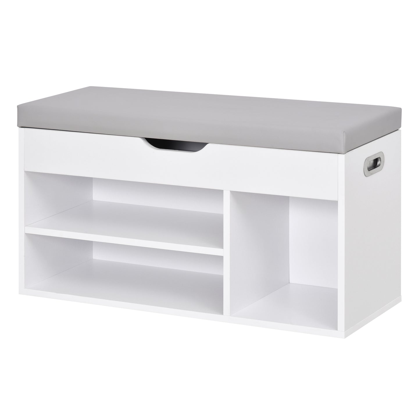 Shoe Bench Entryway Storage Rack with Padded Cushion PU Cover for Hallway Living Room Bedroom, White Storage Ottomans & Benches White and Grey  at Gallery Canada