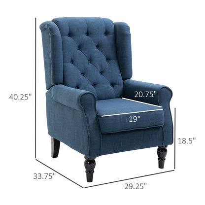 Fabric Accent Chair, Button Tufted Armchair, Modern Living Room Chair, Wingback Chair with Wood Legs, Rolled Arms, Thick Padding for Bedroom, Blue Single Sofas   at Gallery Canada