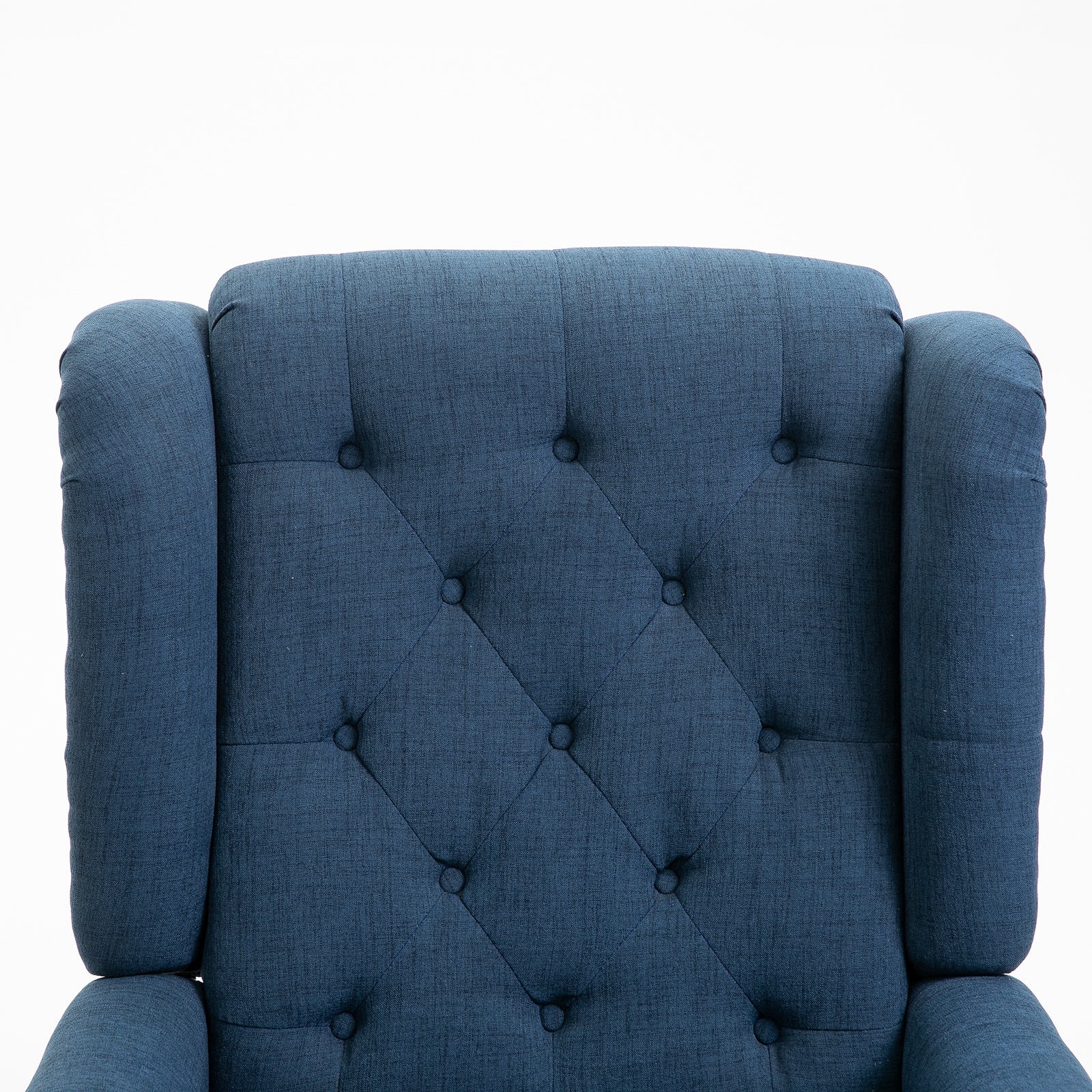 Fabric Accent Chair, Button Tufted Armchair, Modern Living Room Chair, Wingback Chair with Wood Legs, Rolled Arms, Thick Padding for Bedroom, Blue Single Sofas   at Gallery Canada