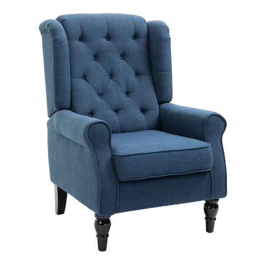 Fabric Accent Chair, Button Tufted Armchair, Modern Living Room Chair, Wingback Chair with Wood Legs, Rolled Arms, Thick Padding for Bedroom, Blue Single Sofas Blue  at Gallery Canada