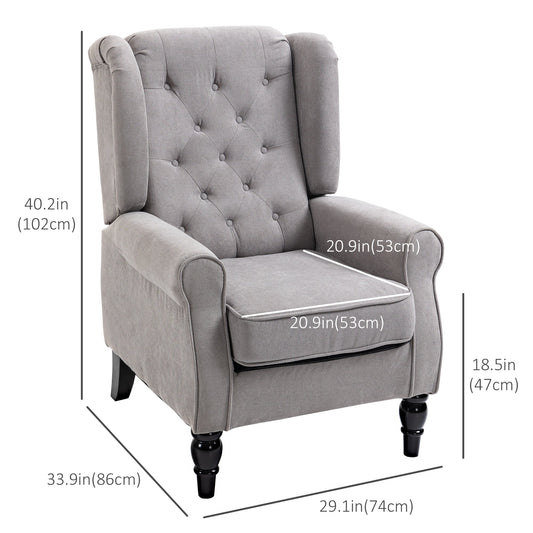 Fabric Accent Chair, Button Tufted Armchair, Modern Living Room Chair, Wingback Chair with Wood Legs, Rolled Arms, Thick Padding for Bedroom, Grey Accent Chairs Grey  at Gallery Canada