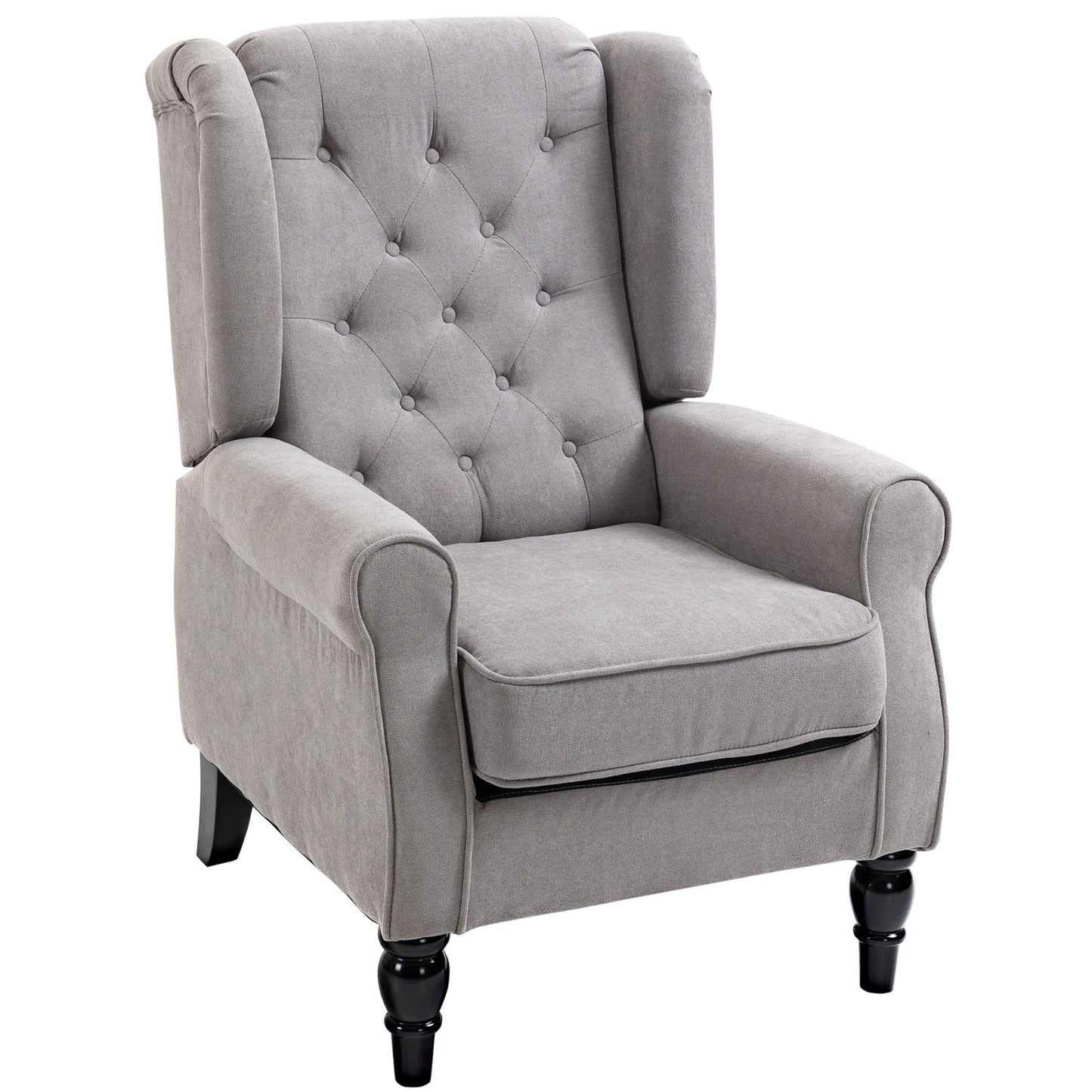 Fabric Accent Chair, Button Tufted Armchair, Modern Living Room Chair, Wingback Chair with Wood Legs, Rolled Arms, Thick Padding for Bedroom, Grey Accent Chairs   at Gallery Canada