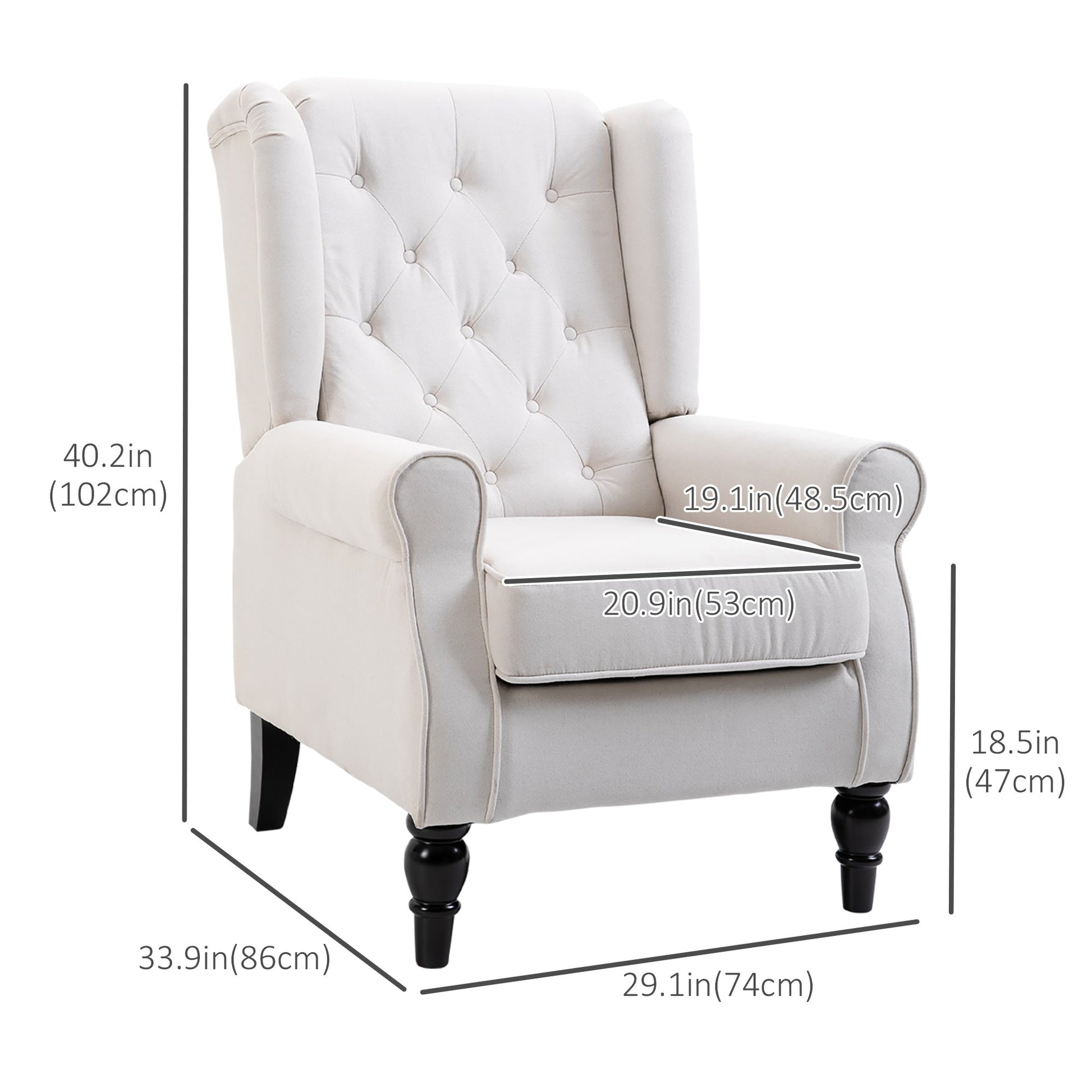 Fabric Accent Chair, Button Tufted Armchair, Modern Living Room Chair, Wingback Chair with Wood Legs, Rolled Arms, Thick Padding for Bedroom, White Accent Chairs   at Gallery Canada