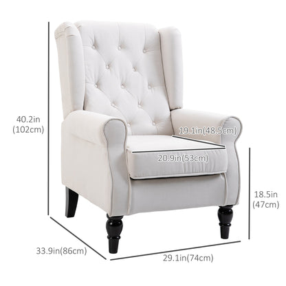 Fabric Accent Chair, Button Tufted Armchair, Modern Living Room Chair, Wingback Chair with Wood Legs, Rolled Arms, Thick Padding for Bedroom, White Accent Chairs   at Gallery Canada