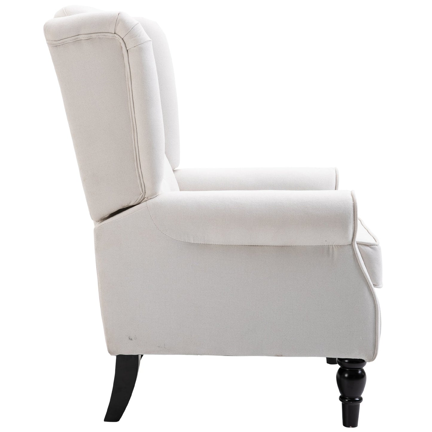 Fabric Accent Chair, Button Tufted Armchair, Modern Living Room Chair, Wingback Chair with Wood Legs, Rolled Arms, Thick Padding for Bedroom, White Accent Chairs   at Gallery Canada