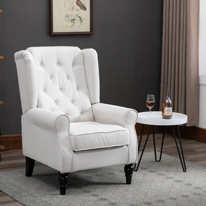 Fabric Accent Chair, Button Tufted Armchair, Modern Living Room Chair, Wingback Chair with Wood Legs, Rolled Arms, Thick Padding for Bedroom, White Accent Chairs   at Gallery Canada