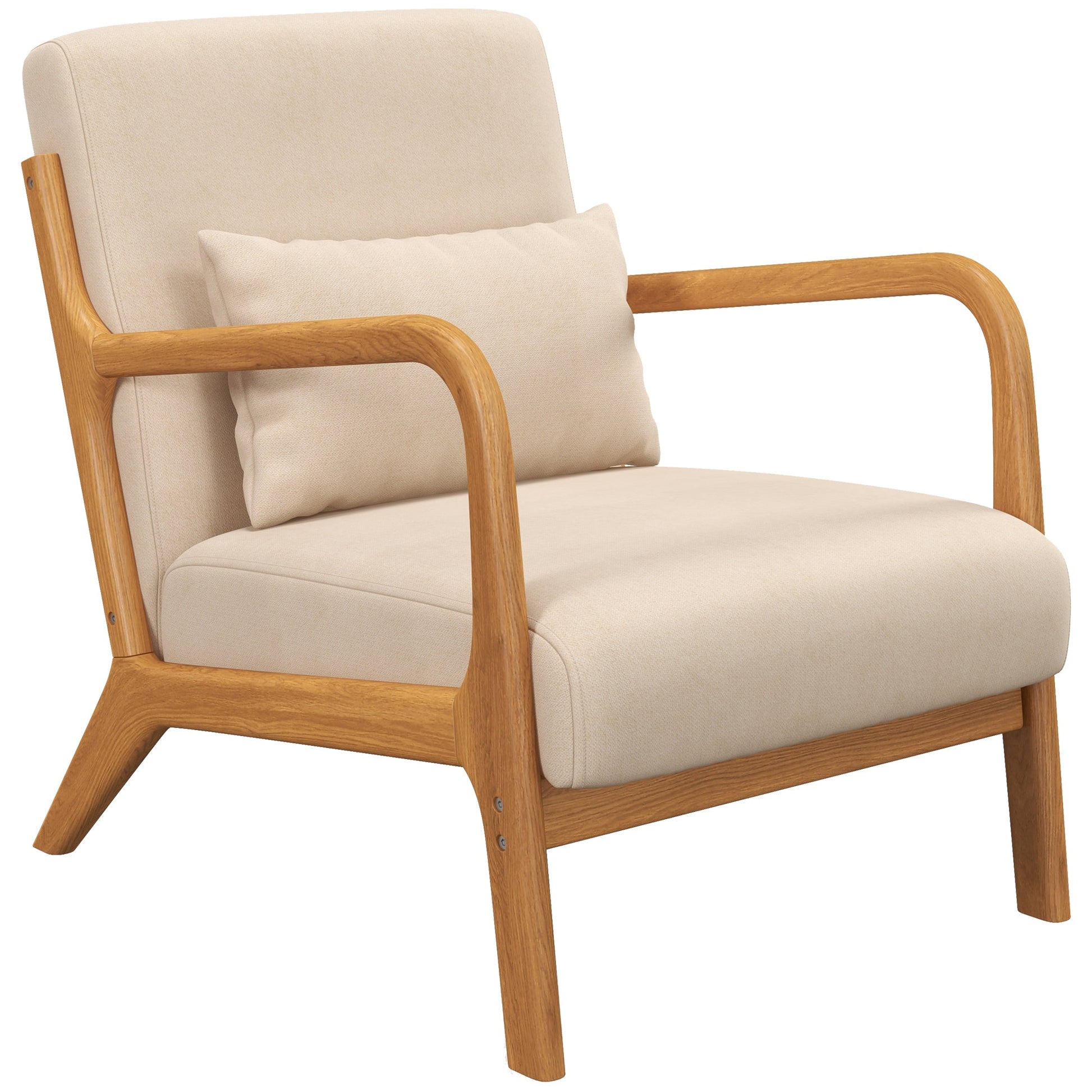 Fabric Lounge Chair, Velvet Armchair, Retro Accent Chair with Wood Legs and Thick Padding for Bedroom, Beige Accent Chairs Beige  at Gallery Canada