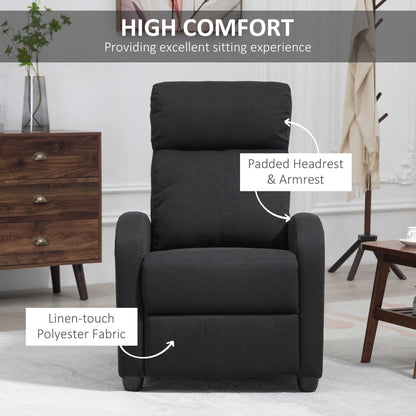 Fabric Recliner Chair, Manual Home Theater Seating, Single Reclining Sofa Chair with Padded Seat for Living Room, Black Single Sofas   at Gallery Canada