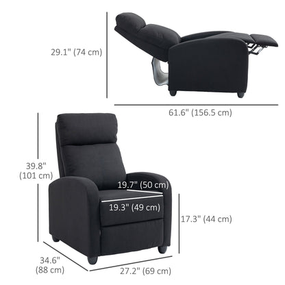 Fabric Recliner Chair, Manual Home Theater Seating, Single Reclining Sofa Chair with Padded Seat for Living Room, Black Single Sofas   at Gallery Canada