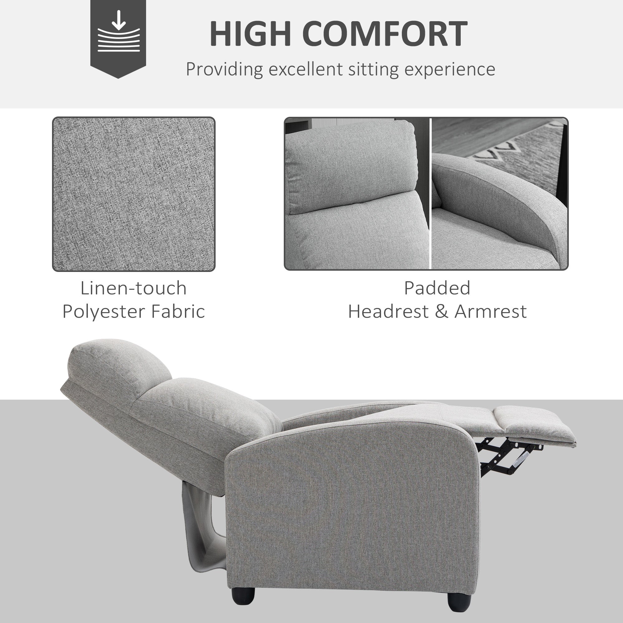 Fabric Recliner Manual Home Theater Seating Single Linen-Touch Sofa Armchair for Living Room, Light Grey Single Sofas   at Gallery Canada