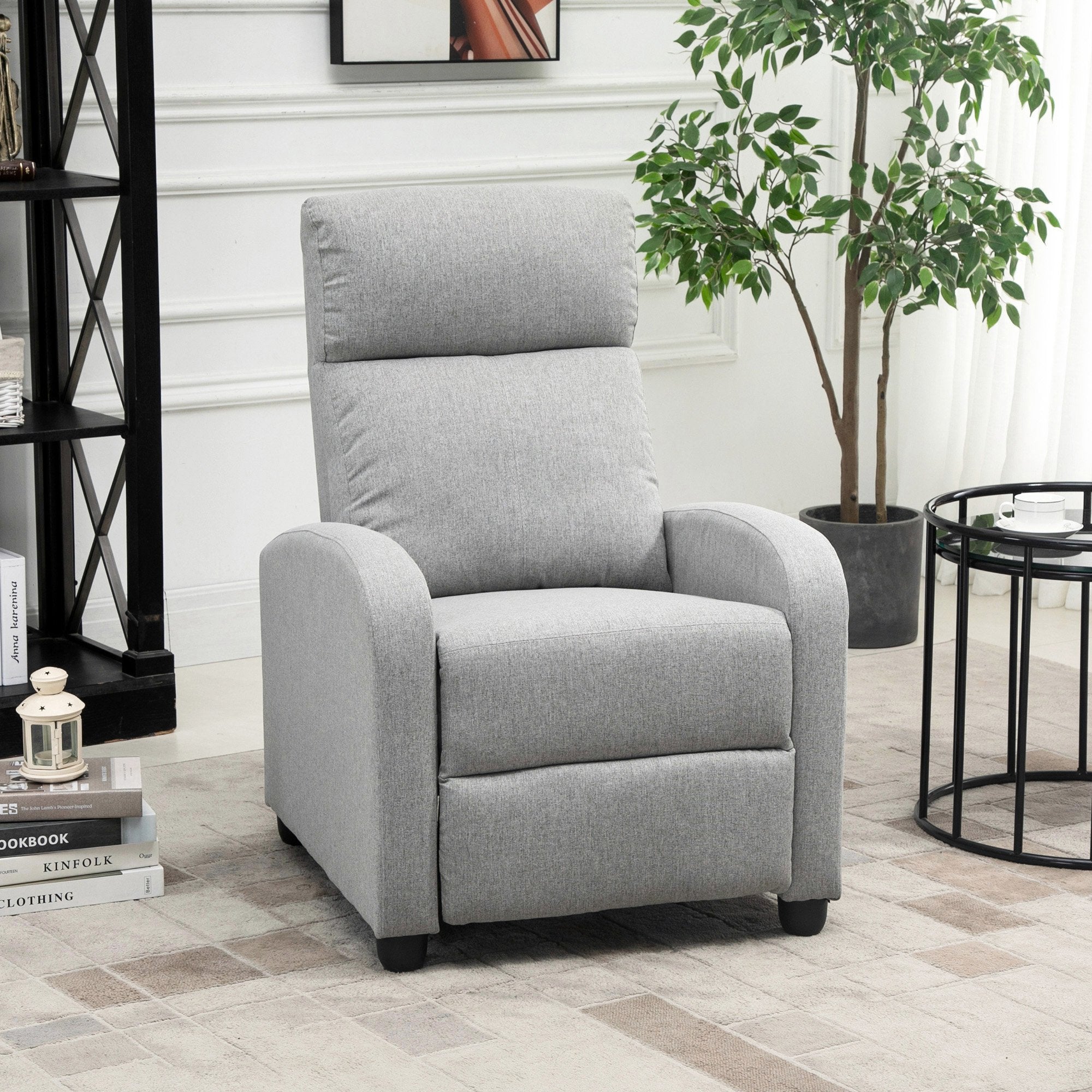 Fabric Recliner Manual Home Theater Seating Single Linen-Touch Sofa Armchair for Living Room, Light Grey Single Sofas   at Gallery Canada