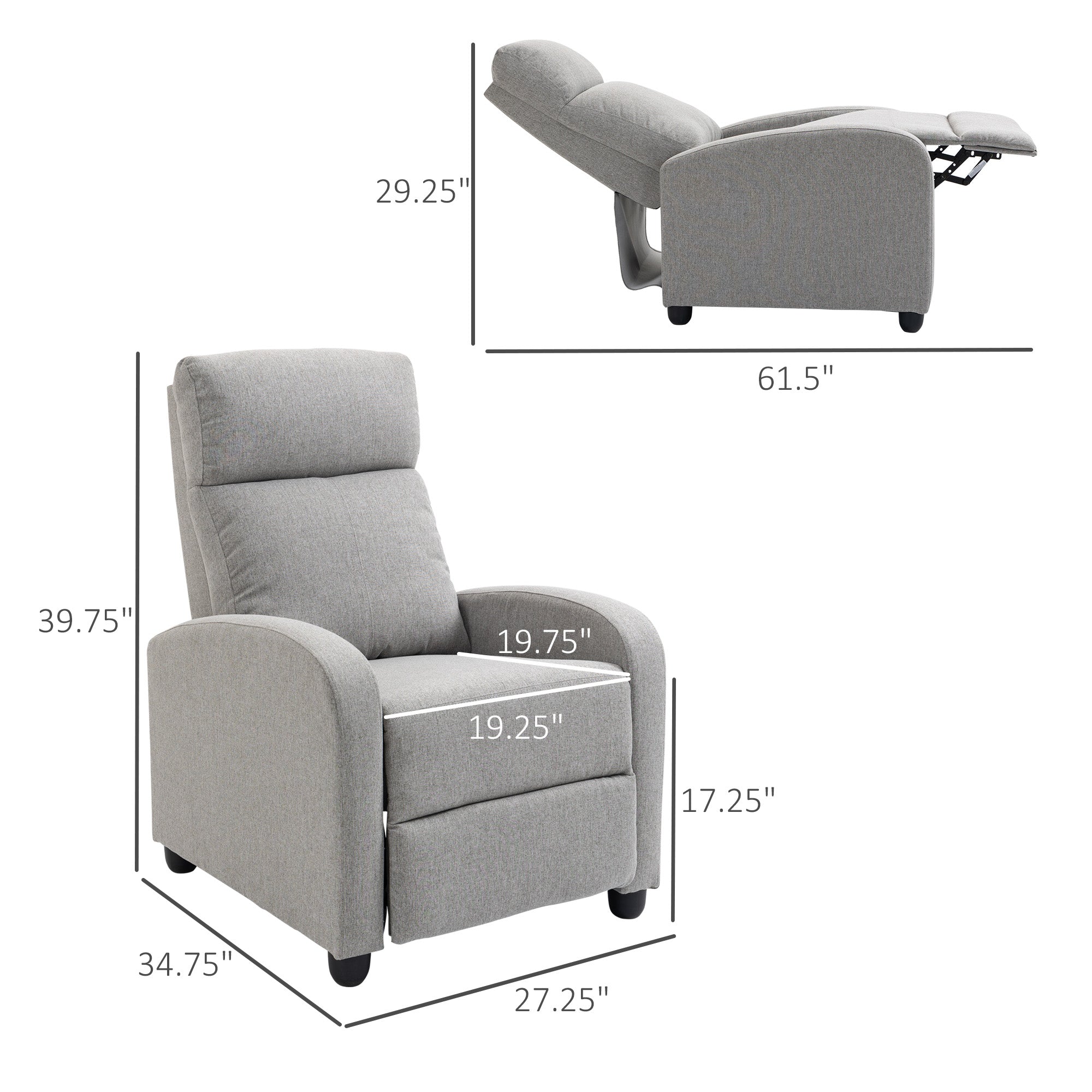 Fabric Recliner Manual Home Theater Seating Single Linen-Touch Sofa Armchair for Living Room, Light Grey Single Sofas   at Gallery Canada