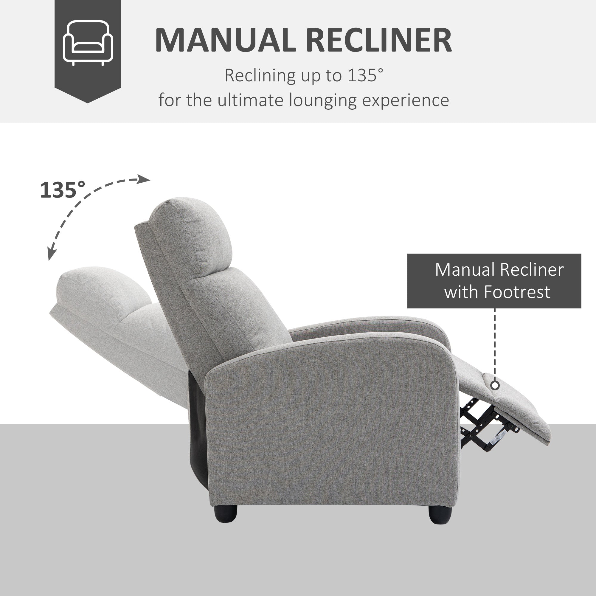 Fabric Recliner Manual Home Theater Seating Single Linen-Touch Sofa Armchair for Living Room, Light Grey Single Sofas   at Gallery Canada