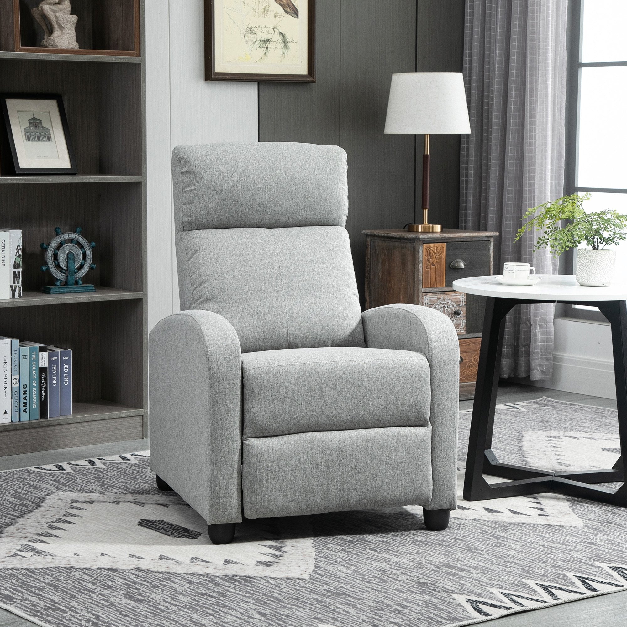 Fabric Recliner Manual Home Theater Seating Single Linen-Touch Sofa Armchair for Living Room, Light Grey Single Sofas   at Gallery Canada