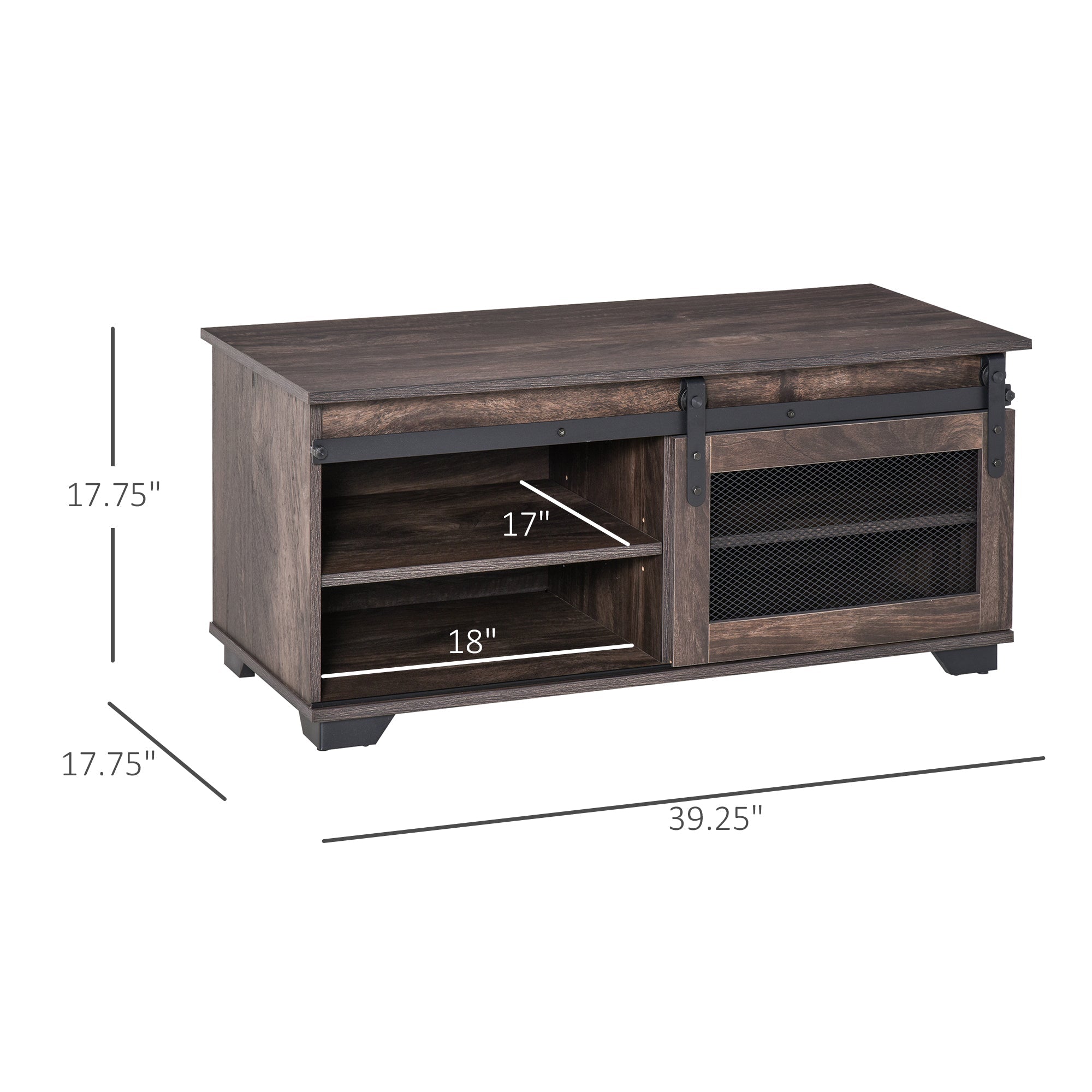 Farmhouse Coffee Table with Sliding Mesh Barn Door, Industrial Center Table with Adjustable Shelf for Living Room, Dark Brown Coffee Tables   at Gallery Canada