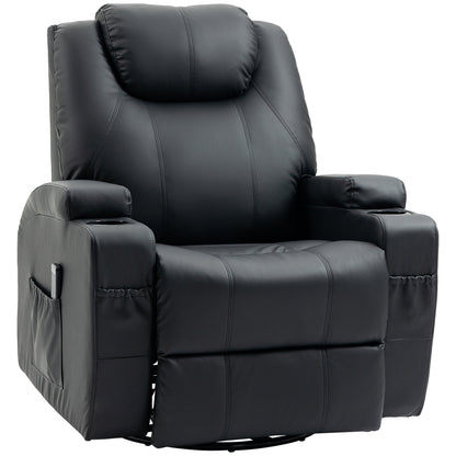 Massage Recliner Chair with Vibration, 360° Swivel, Dual Cup Holders, Black Single Sofas   at Gallery Canada