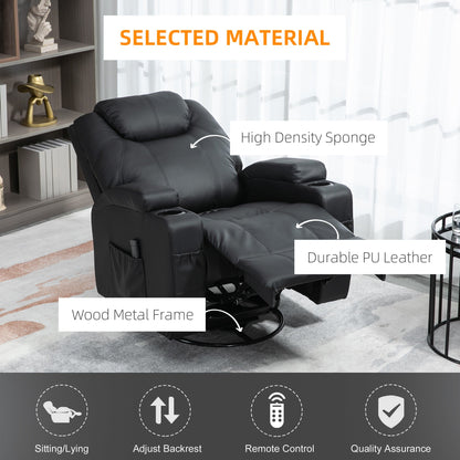 Massage Recliner Chair with Vibration, 360° Swivel, Dual Cup Holders, Black Single Sofas   at Gallery Canada