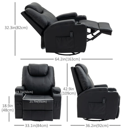 Massage Recliner Chair with Vibration, 360° Swivel, Dual Cup Holders, Black Single Sofas Black  at Gallery Canada