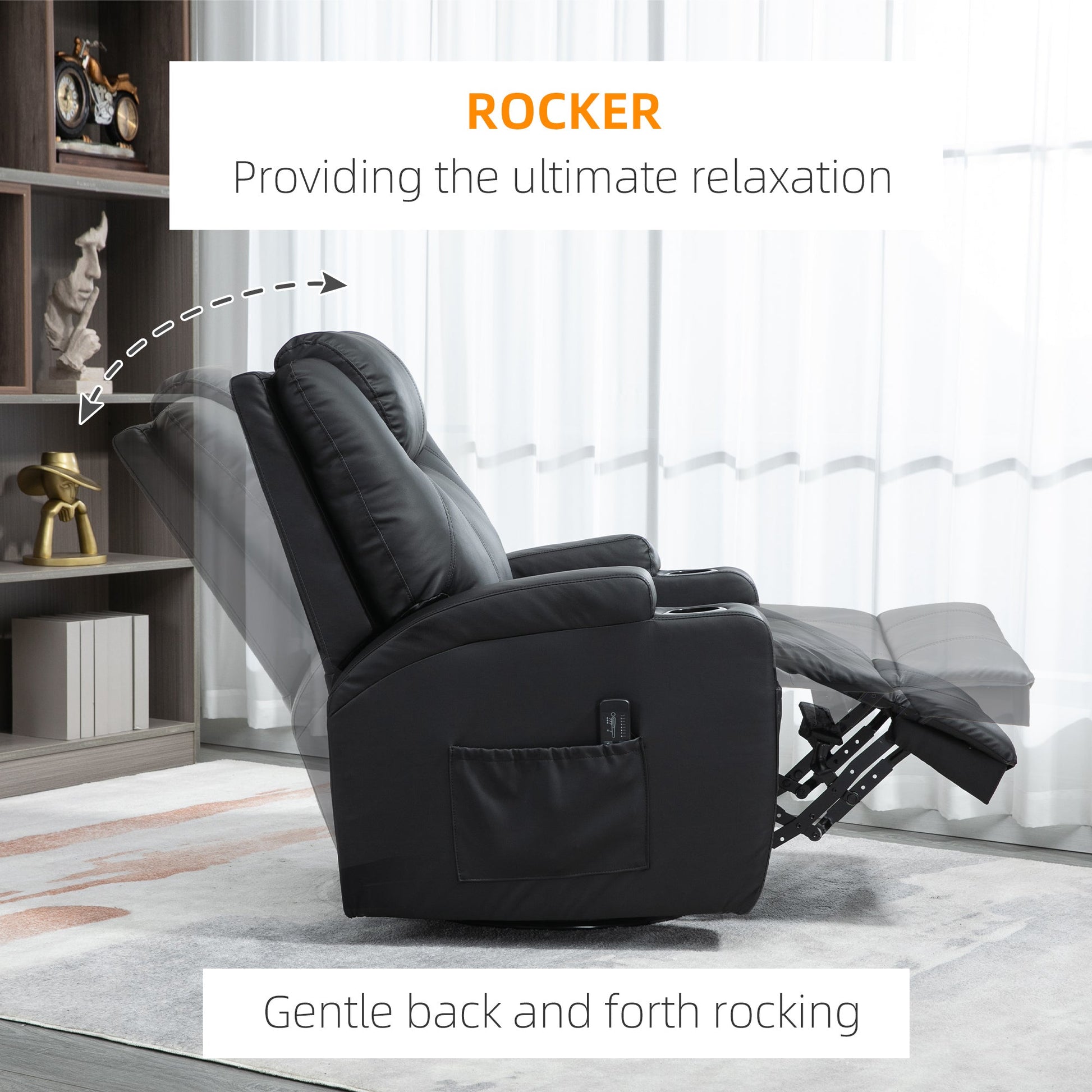 Massage Recliner Chair with Vibration, 360° Swivel, Dual Cup Holders, Black Single Sofas   at Gallery Canada