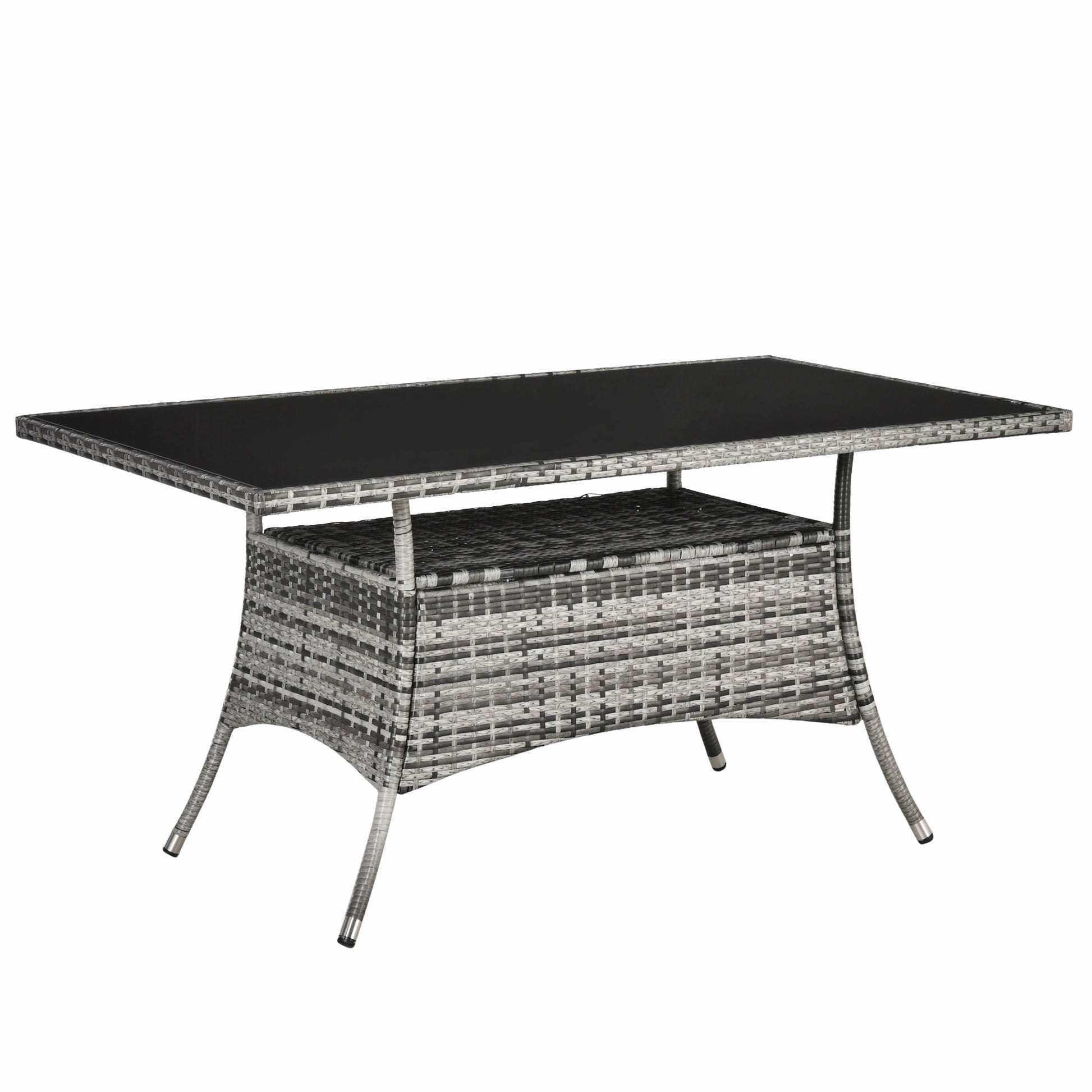 Garden Dining Table, Patio Rattan Dining Table with Glass Top, Storage Shelf for Yard, 59" x 34" x 29", Grey Outdoor Dining Sets Multi Colour  at Gallery Canada