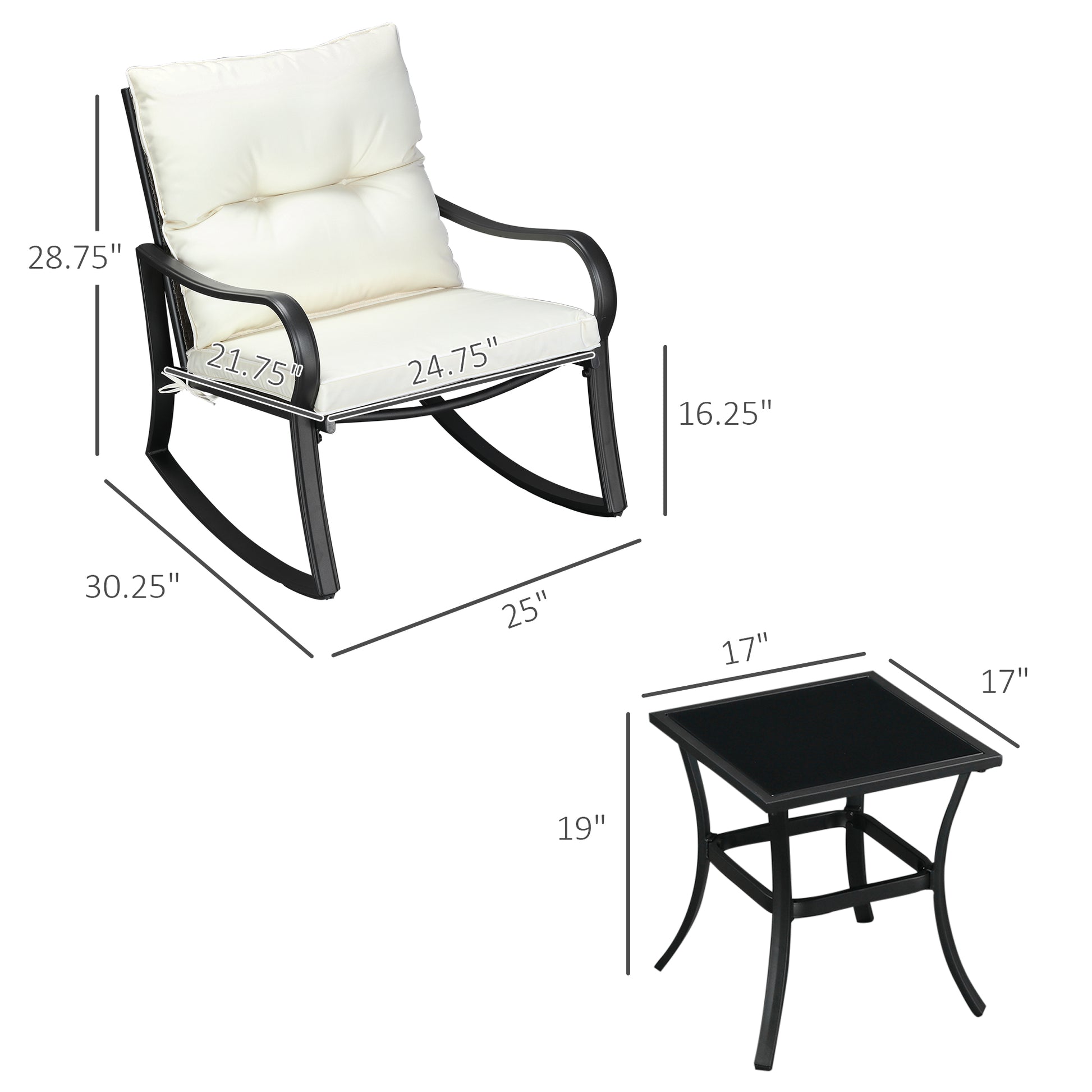 Outdoor PE Rattan Rocking Chair Set with Cushions & Table, Cream White Outdoor Rocking Chairs   at Gallery Canada