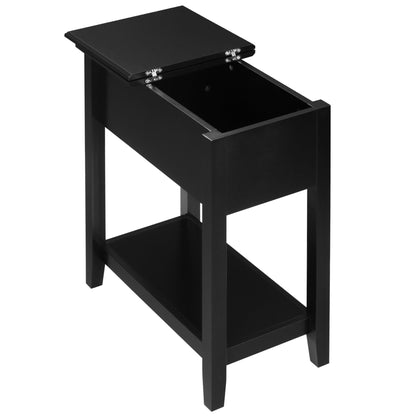 Flip Top End Table, Side Table with Storage Shelf and Cable Management, Narrow Nightstand for Living Room, Bedroom, Black Side Tables Black  at Gallery Canada